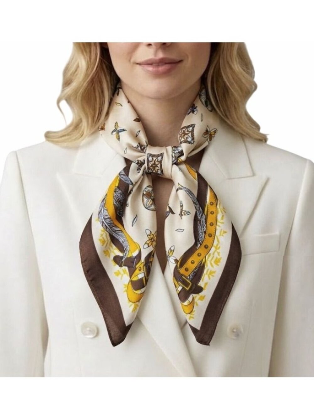⭐Luxury Elegant Bandana Silky Square Scarf Beige Floral Versatile Soft Hijab New